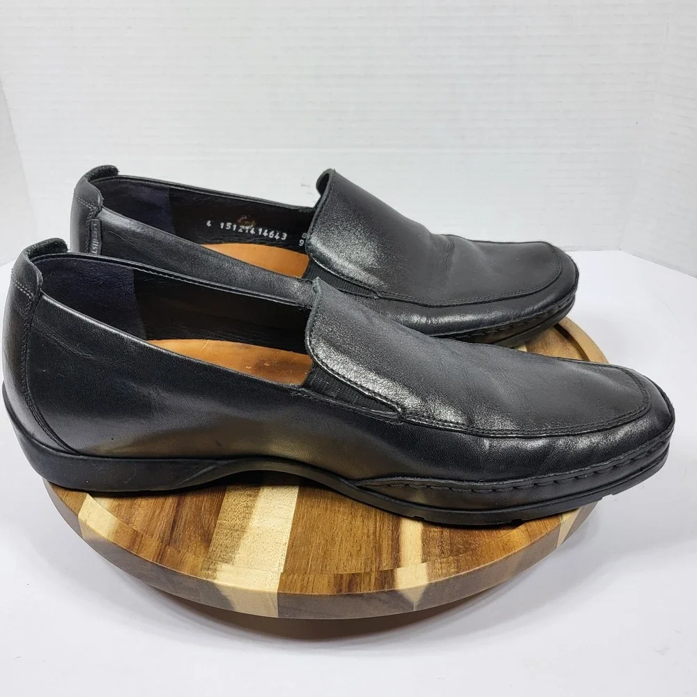 Mephisto Mens Black Genuine Leather Air-Jet Slip-On Loafers Comfort Shoes Size 9